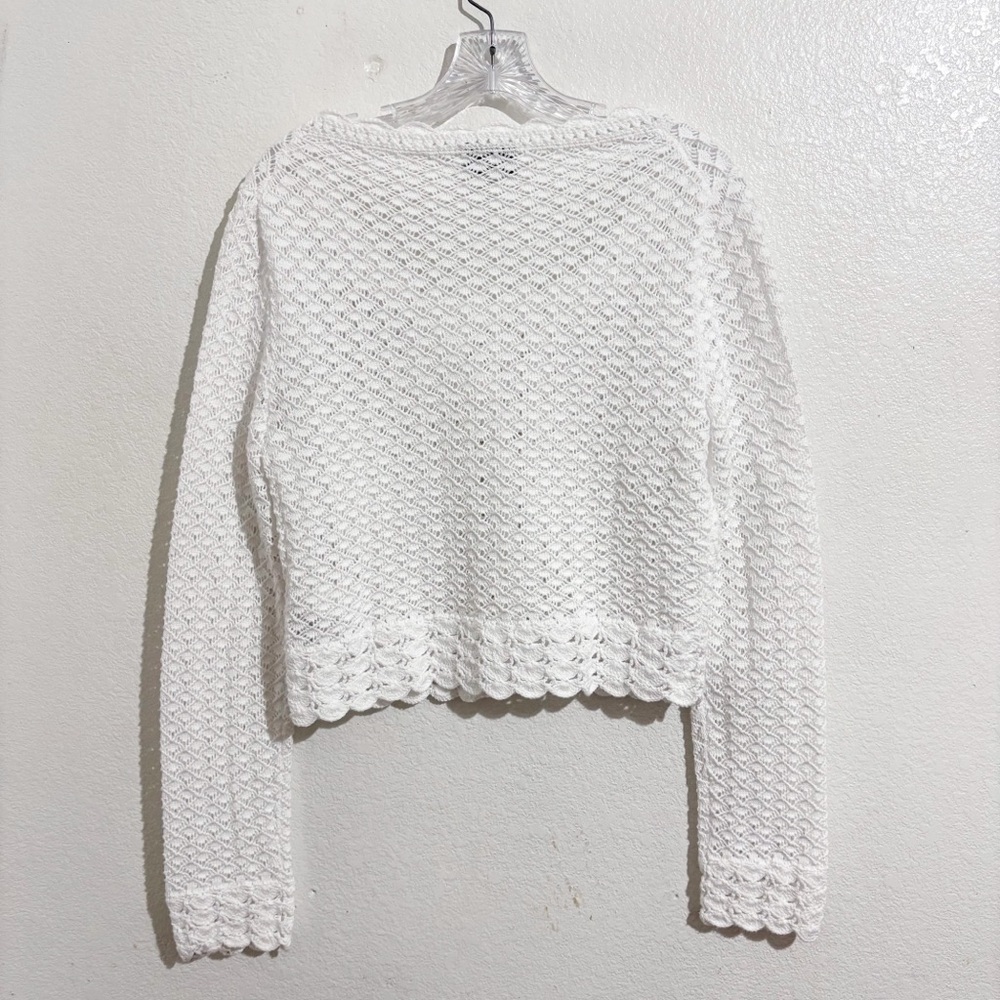 J. Crew Collection Crochet Knit Cropped‎ Cardigan Sweater in White - Picture 3 of 7